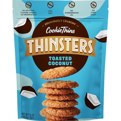 Thinsters Crunchy Thin Snack Cookies, Toasted Coconut, 16 oz Pack of 2