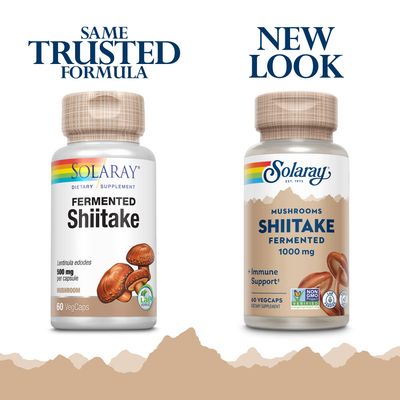 SOLARAY Fermented Shiitake Mushroom 500mg Healthy Immune, Liver &amp; Digestive Function Support Non-GMO &amp; Vegan 60 VegCaps