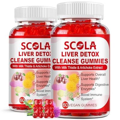 SCOLA Liver Cleanse Detox &amp; Repair Gummies - 1200mg Milk Thistle - Liver Detox with Turmeric, Beet Root - Liver Detoxification and Support - 120 Vegan Liver Cleanse Gummies