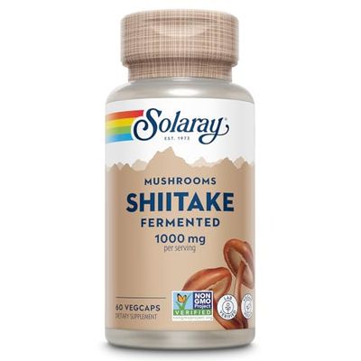 SOLARAY Fermented Shiitake Mushroom 500mg Healthy Immune, Liver &amp; Digestive Function Support Non-GMO &amp; Vegan 60 VegCaps