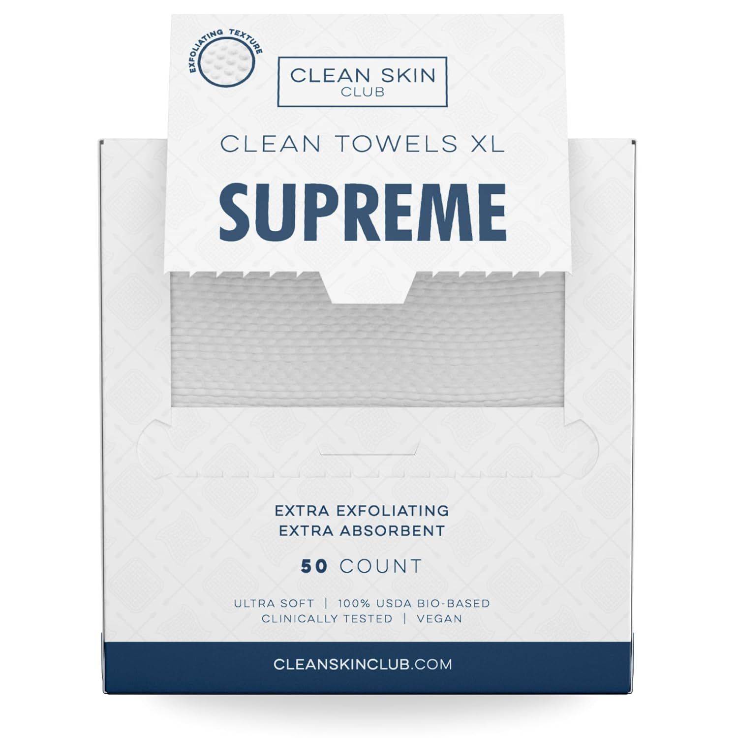 Clean Skin Club Clean Towels XL Supreme, 100 USDA Biobased Face Towel, Disposable Face Towelette, Eczema Association Accepted, Makeup Remover Dry Wipes, Ultra Soft, 50 Ct, 1 Pack
