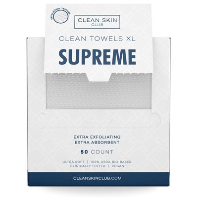 Clean Skin Club Clean Towels XL Supreme, 100 USDA Biobased Face Towel, Disposable Face Towelette, Eczema Association Accepted, Makeup Remover Dry Wipes, Ultra Soft, 50 Ct, 1 Pack