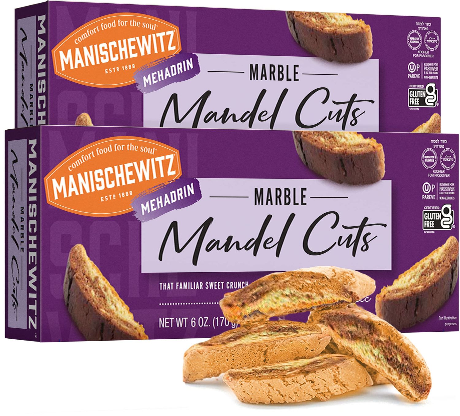 Manischewitz Marble Mandel Cuts 6oz 2 Pack Dairy Free, Gluten Free &amp; Grain Free Biscotti, Kosher for Passover