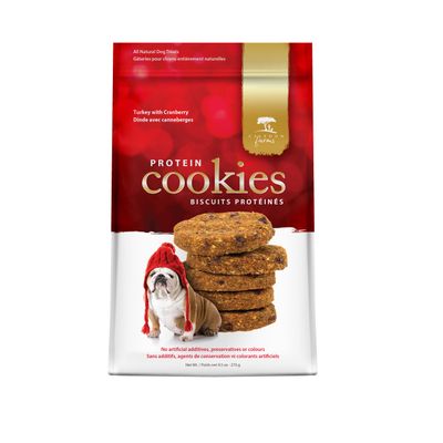 Caledon Farms Turkey with Cranberry Protein Cookies Dog Treat Biscuits, No Additives, Preservatives Free, 9.5 Ounces Pack of 4