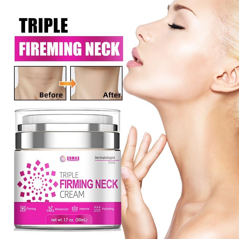 Purelyindia Triple Firming Neck Cream - Fast-Acting Tightening &amp; Lifting Cream for Neck, Chin &amp; Decollete - Anti Aging Moisturizer with Retinol, Collagen &amp; Peptides - 1.7 oz