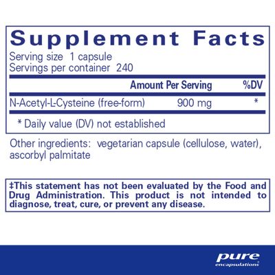 Pure Encapsulations NAC 900 mg - N-Acetyl Cysteine Amino Acid Supplement for Lung &amp; Immune Support, Liver &amp; Antioxidants - 240 Capsules