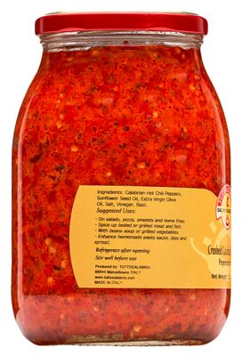 TUTTOCALABRIA Crushed Calabrian Chili Pepper, PasteSpread, 33.5 oz Club Pack Size, All Natural, Non-GMO, Product of Italy, Glass