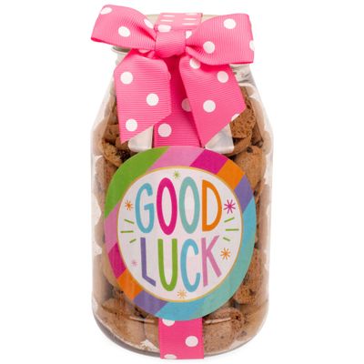 100 North Oh Sugar Sweets Good Luck - Diagonal Multicolor Stripe 10 Ounce Plastic Quart Jar Mini Chocolate Chip Cookies