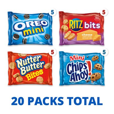 Nabisco Classic Mix Variety Pack, OREO Mini, CHIPS AHOY! Mini, Nutter Butter Bites, RITZ Bits Cheese, 20 Snack Packs