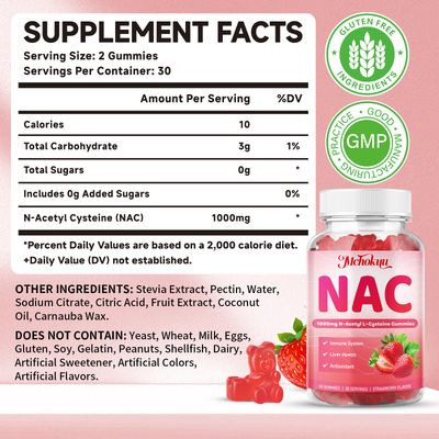 Mchokuu NAC Gummies 1000mg, N-Acetyl Cysteine Supplement for Adults &amp; Kids Immune Support Liver Detox &amp; Lung Health Antioxidant Supplement, Sugar-Free, Vegan, Strawberry Flavor, 120 Gummies