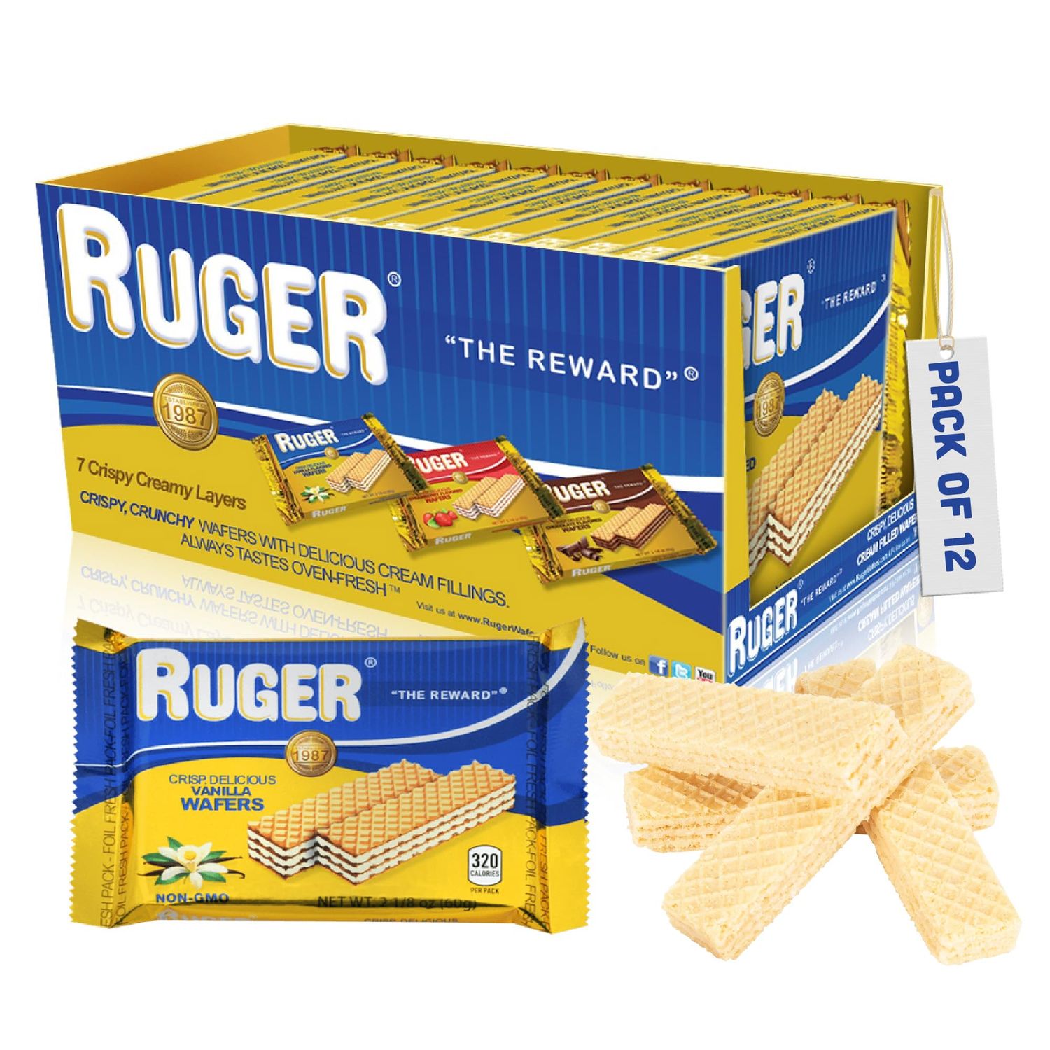 Ruger Wafers- Austrian Vanilla Wafers- 2.125 Ounce Pack of 12 - Crispy, Creamy, Delicious Vanilla Wafer Cookies made with Natural Ingredients. Heavy Gauge Packaging provides the longest shelf-life...