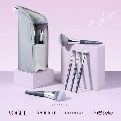 BK BEAUTY BRUSHES - ANGIE HOT & FLASHY Travel Brush Set with Pouch - Foundation Makeup Brushes - Brush for Liquid or Cream Foundations - Under-Eye Concealer Bronzer, Blush & Highlighter Makeup Brush