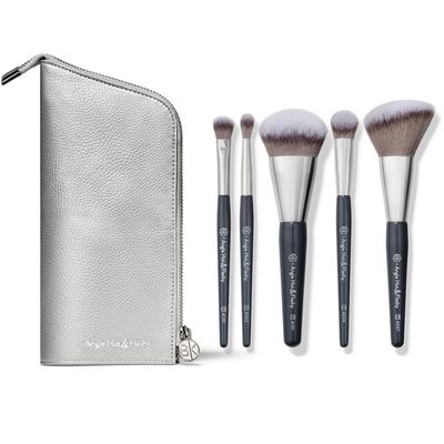 BK BEAUTY BRUSHES - ANGIE HOT &amp; FLASHY Travel Brush Set with Pouch - Foundation Makeup Brushes - Brush for Liquid or Cream Foundations - Under-Eye Concealer Bronzer, Blush &amp; Highlighter Makeup Brush