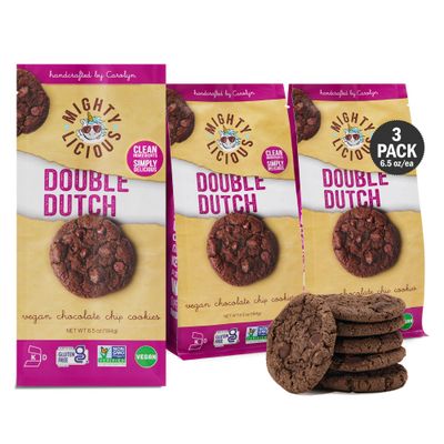 MIGHTYLICIOUS Vegan Double Dutch Chocolate Chip Cookies - Gluten-Free, Allergen Friendly, Kosher, Preservative-Free - Snack Option for a Guilt-Free Treat - 6.5 Oz 3 Pack
