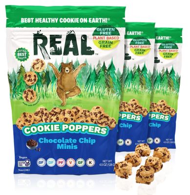 REAL Chocolate Chip Mini Cookie Poppers - Bite-sized Gluten Free Semi Soft Baked Cookies - Dairy Free, Vegan, Kosher, Paleo - Delicious Mini Chocolate Chip Cookies 4.5 oz, 3 Pack