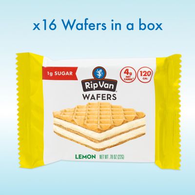 Rip Van Wafels Lemon Cookies, 16 Count, 1g Sugar, 4g Carbs, Vegan, Keto Friendly, Low Calorie, 0g Trans Fat, 120 Calories, 6g Fiber