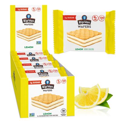 Rip Van Wafels Lemon Cookies, 16 Count, 1g Sugar, 4g Carbs, Vegan, Keto Friendly, Low Calorie, 0g Trans Fat, 120 Calories, 6g Fiber