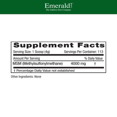Emerald Labs MSM Powder - Plant-Sourced Methylsulfonylmethane Supplement for Liver Detox, Joint Health, Skin Health &amp; More - Vegan, Gluten-Free - 16 oz