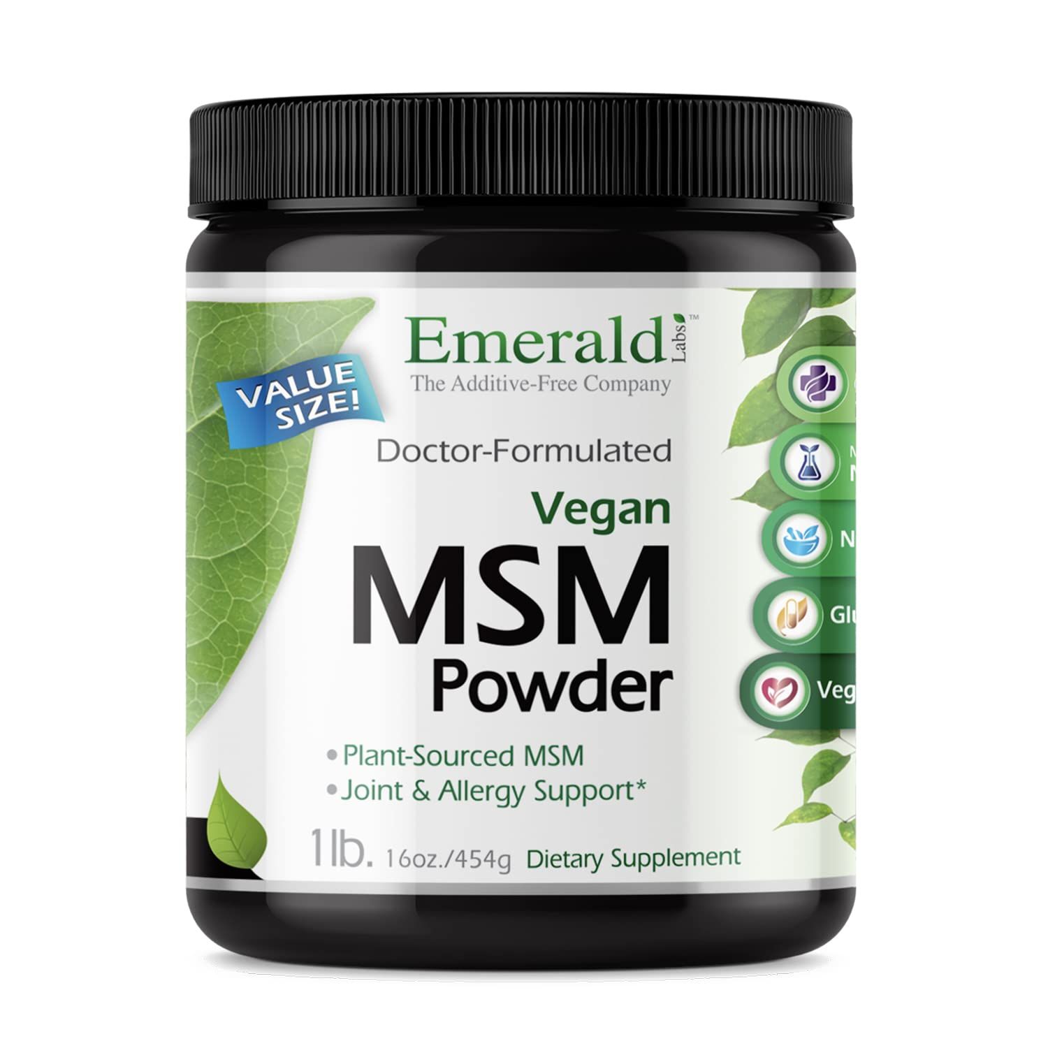 Emerald Labs MSM Powder - Plant-Sourced Methylsulfonylmethane Supplement for Liver Detox, Joint Health, Skin Health &amp; More - Vegan, Gluten-Free - 16 oz