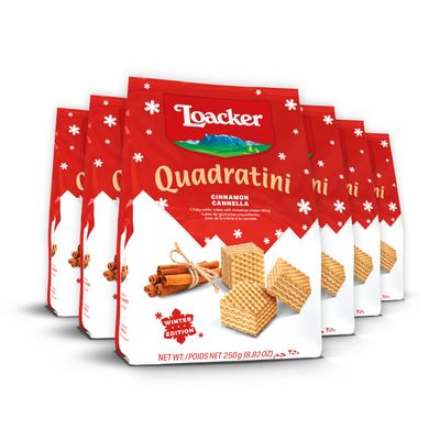 Loacker Quadratini Cinnamon Wafer Cookies LARGE - Limited Holiday Edition Premium Crispy Bite Size Wafers with Cinnamon Cream Filling - 30 Less Sugar - Resealable Family Pack - LARGE Snack Bag 250g...