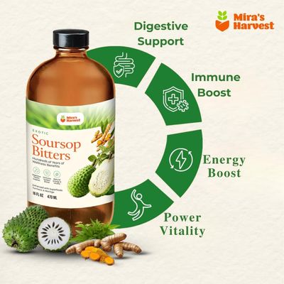 Miras Harvest Soursop Bitters Liquid 16oz Premium Grade for Immune Boost