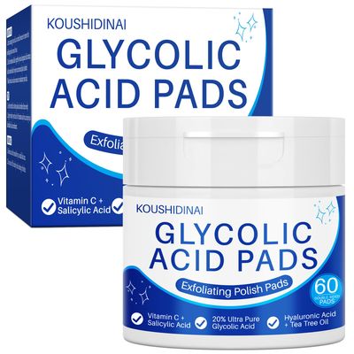 Glycolic Acid 20 for Radiant Skin, Cotton Pads for Face with Vitamins C &amp; Salicylic Acid, Exfoliating Pads for Daily Use-Deep Cleaning Effect &amp; Even Skin Tone, 60 Pcs