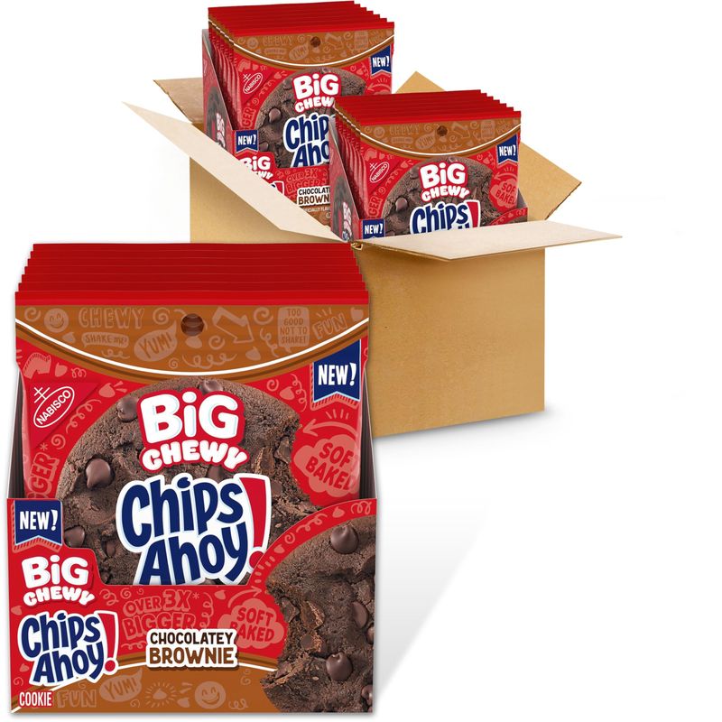 CHIPS AHOY! Big Chewy Chocolate Chip Cookies, Chocolatey Brownie, 14 Snack Packs 1 Cookie Per Pack