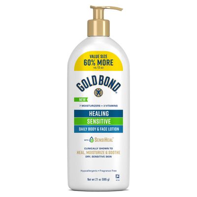 Gold Bond Healing Sensitive Daily Body &amp; Face Lotion with Aloe Moisturizes, Heals &amp; Soothes Dry, Sensitive Skin, Value Size, 21 oz.