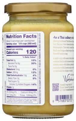 WATCHAREE'S Thai Yellow Curry Sauce Vegan Authentic Traditional Thai Recipe 12oz Jar Thai Yellow Curry, 1 pack