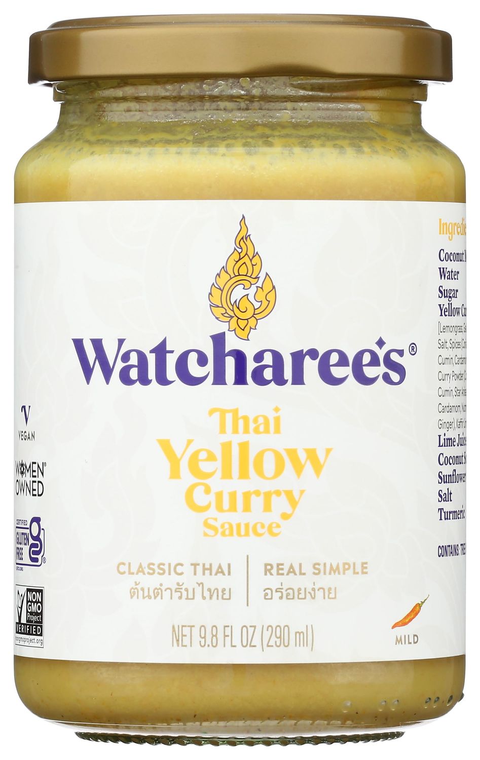 WATCHAREE&#39;S Thai Yellow Curry Sauce Vegan Authentic Traditional Thai Recipe 12oz Jar Thai Yellow Curry, 1 pack