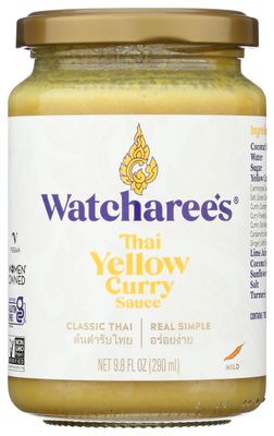 WATCHAREE&#39;S Thai Yellow Curry Sauce Vegan Authentic Traditional Thai Recipe 12oz Jar Thai Yellow Curry, 1 pack