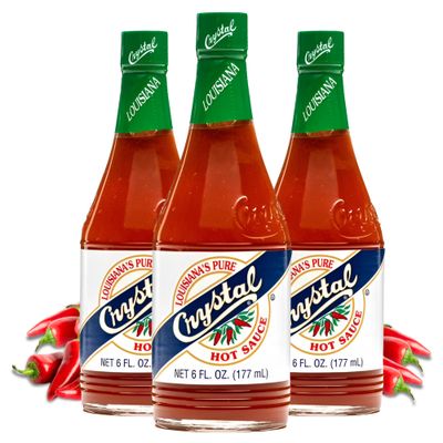 Crystal Hot Sauce, Original - 6 oz Bottle, Pack of 3, Low Sodium, Low Fat, All Natural, Recipe Card Included - Authentic Louisiana Cayenne Sauce
