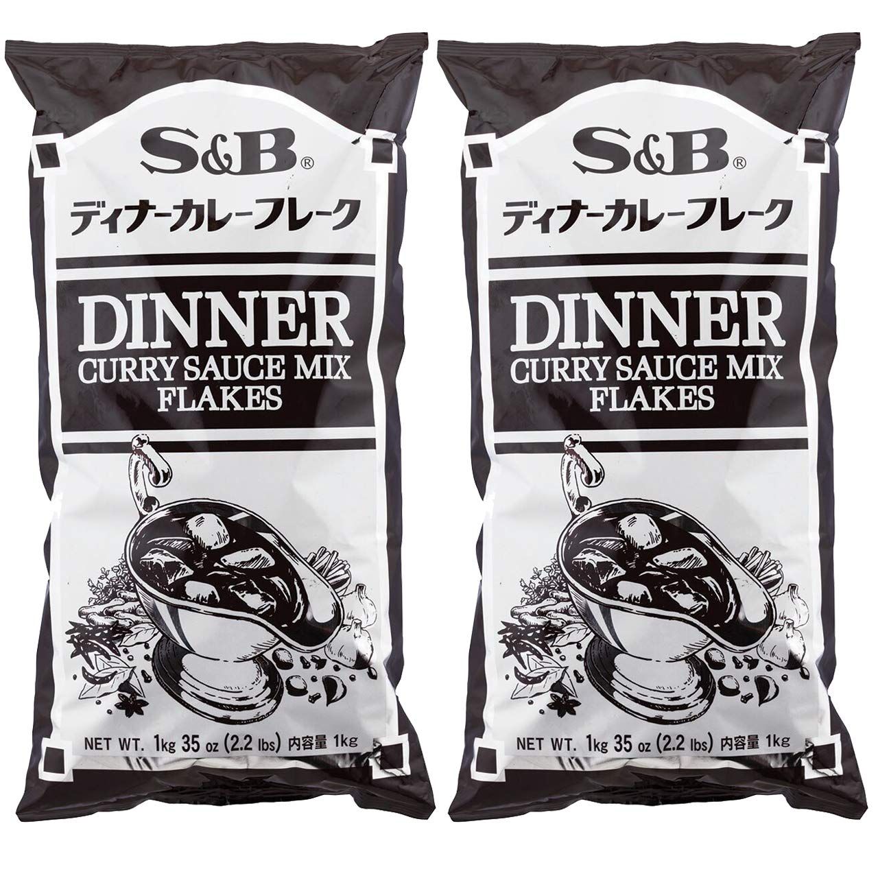S and B Pack of 2 Product of Japan S and B Dinner Curry Sauce Mix Flakes,Taste of Sauteed Onion - 2.2 Pound