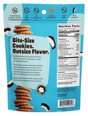 Thinsters Cookie Thins Toasted Coconut, Non GMO, 4 Ounce, Pack of 12