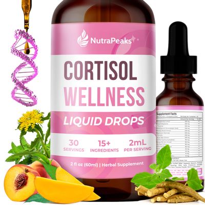 Cortisol Supplement Liquid Drops - Hormone Balance &amp; Mood Support for Women - 2 fl oz Adaptogen Complex with Ashwagandha, GABA, Magnesium Glycinate, Rhodiola, 5-HTP - Sugar Free, Vegan, Non-GMO
