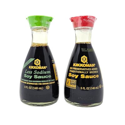 Regular Soy Sauce, Less Sodium Soy Sauce Dispenser Bottles, Traditionally Brewed Variety 2 packs: 5 oz Each