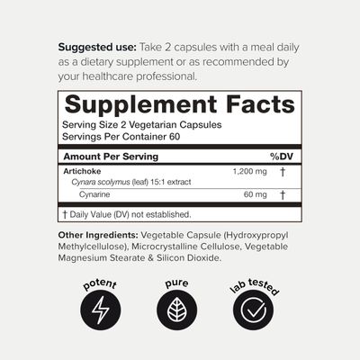Artichoke Extract Capsules - Ultra High Potency 15:1 Extract with 5 Cynarin - Highly Concentrated - Third-Party Lab Tested - 120 Capsules