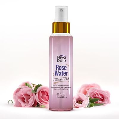 NiyaDale Rose Water Spray for Face - 4 oz 118ml - Dewy Setting Facial Spray and Hydrating Face Mist - Pure Distilled Rosewater Face and Body Spray - Natural Toner for Glowing Skin