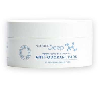 Surface Deep Anti-Odorant Pads - Deodorant Odor Prevention &amp; Skin Care in One 50 Pads in Jar Dermatologist-Developed Glycolic Acid Exfoliation Aluminum-Free, Vegan &amp; Cruelty-Free