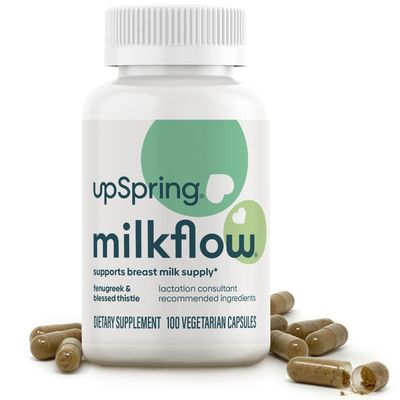 UpSpring Milkflow Lactation Supplement for Milk Supply Increase, Breastfeeding Supplements with Fenugreek &amp; Blessed Thistle, Non-GMO, Lactation Support 100 Vegan Capsules