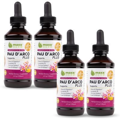 Maxx Herb PAU DArco Extract with Dandelion Root &amp; Red Clover Therapeutic Blend, PAU Darco Tincture Absorbs Better Than Taheebo Tea or Capsules, for Immune Support, 4 Bottles 240 Servings