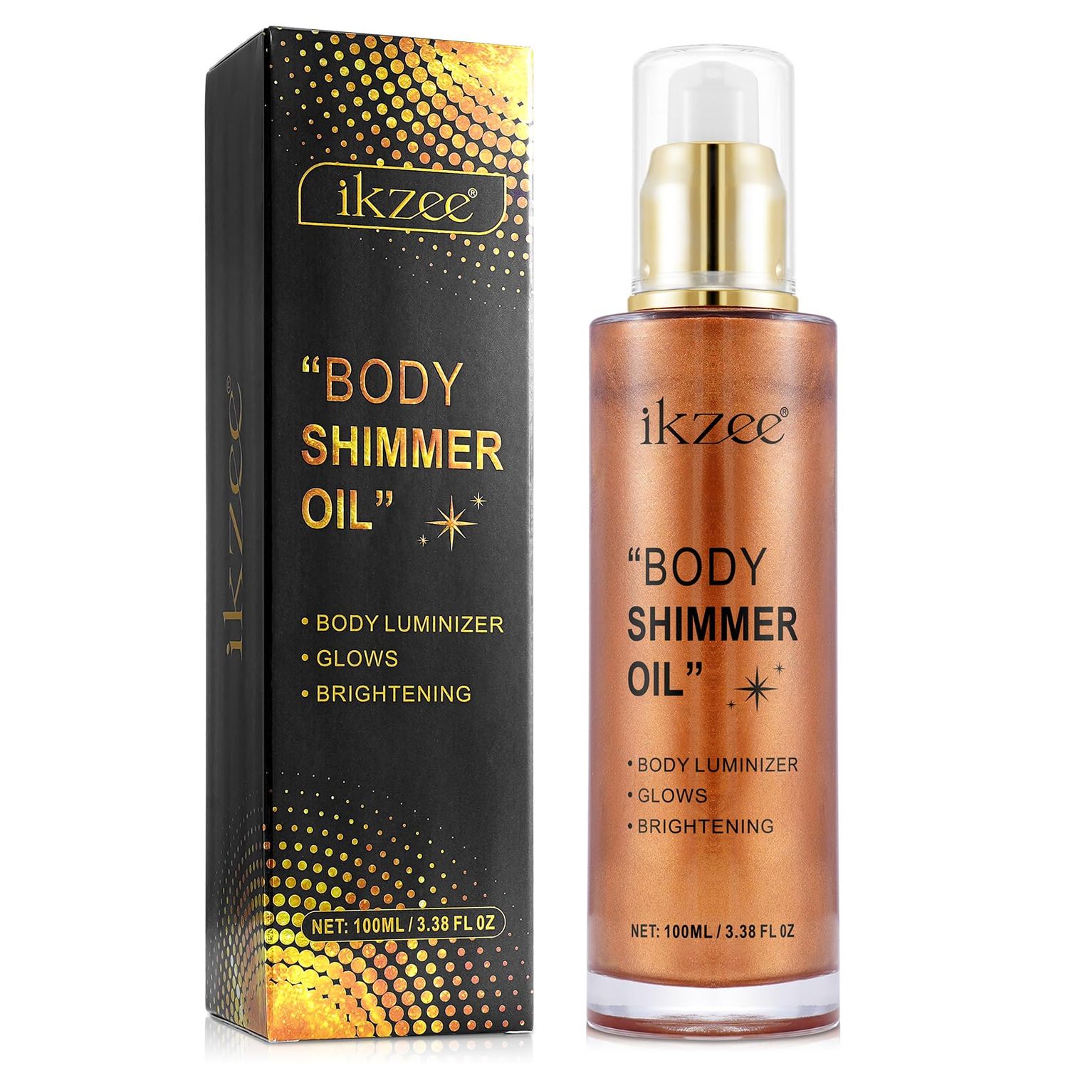 Body Shimmer Oil,Shimmering Body Oil,Bronze Face Brighten Glow Pearl Highlighter Illuminator Body Makeup Shine Glitter,Summer Body Glitter Moisturizing Glow Body Luminizer3.4 Fl Oz