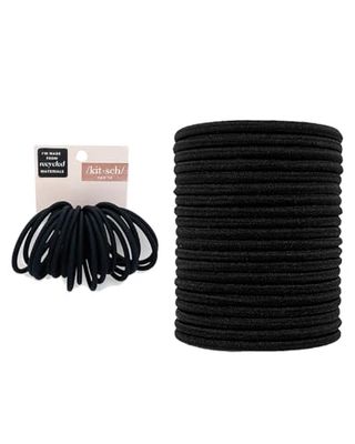 Kitsch Hair Ties for Women, Hair Ties No Damage Elastics, Ponytail Holders - No Pull, No Breakage, Stretchy Hairties for Everyday Use Recycled Polyester Material, 20 pcs - Black