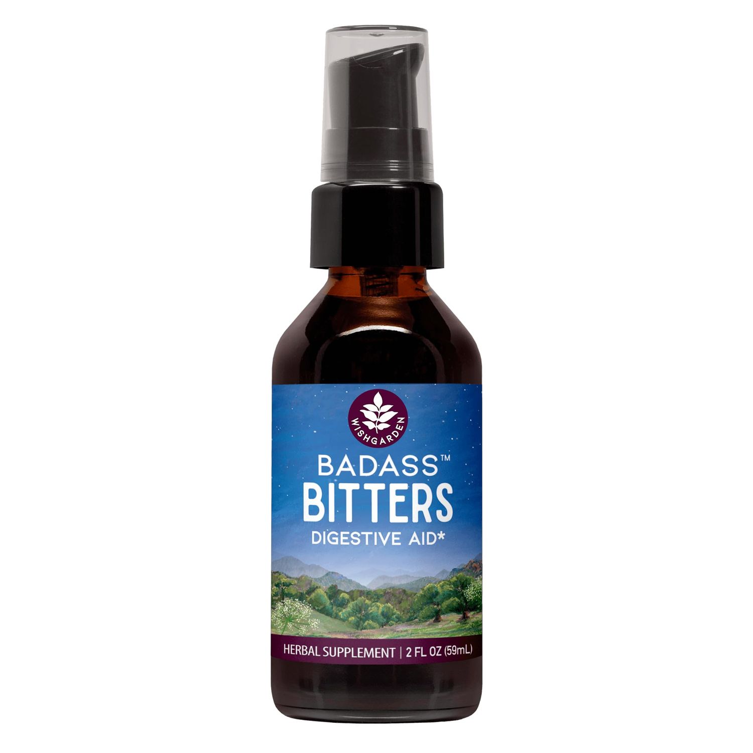 WishGarden Herbs Badass Bitters - All-Natural Digestive Bitters Made with Gentian Root, Orange Peel &amp; Fenugreek Seed, Bitters for Digestion Stimulates Digestive Enzymes Function, Swedish Bitters, 2oz