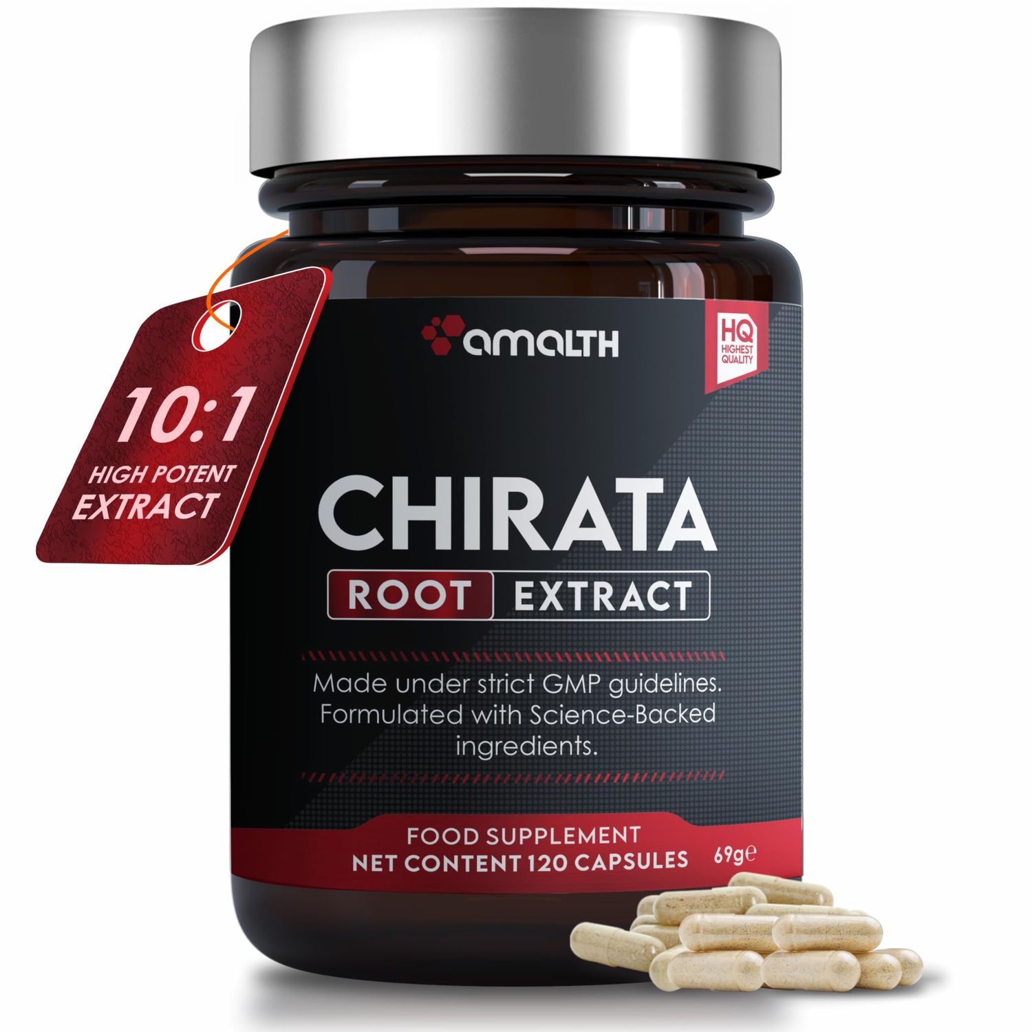 AMALTH Swertia Chirata Extract Powder 10:1 Liver Support Supplement &amp; Harmonal Acne Supplements for Women Healthy Skin - 120 Capsules Blood Detox Cleanse Non- GMO &amp; Gluten Free