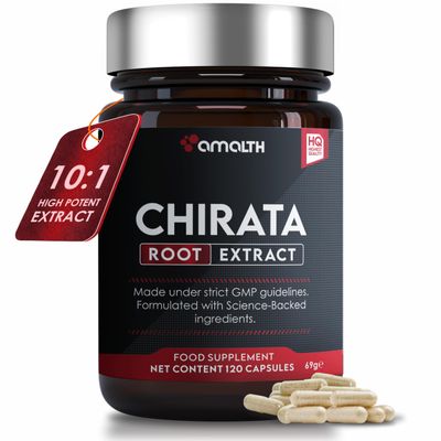 AMALTH Swertia Chirata Extract Powder 10:1 Liver Support Supplement &amp; Harmonal Acne Supplements for Women Healthy Skin - 120 Capsules Blood Detox Cleanse Non- GMO &amp; Gluten Free