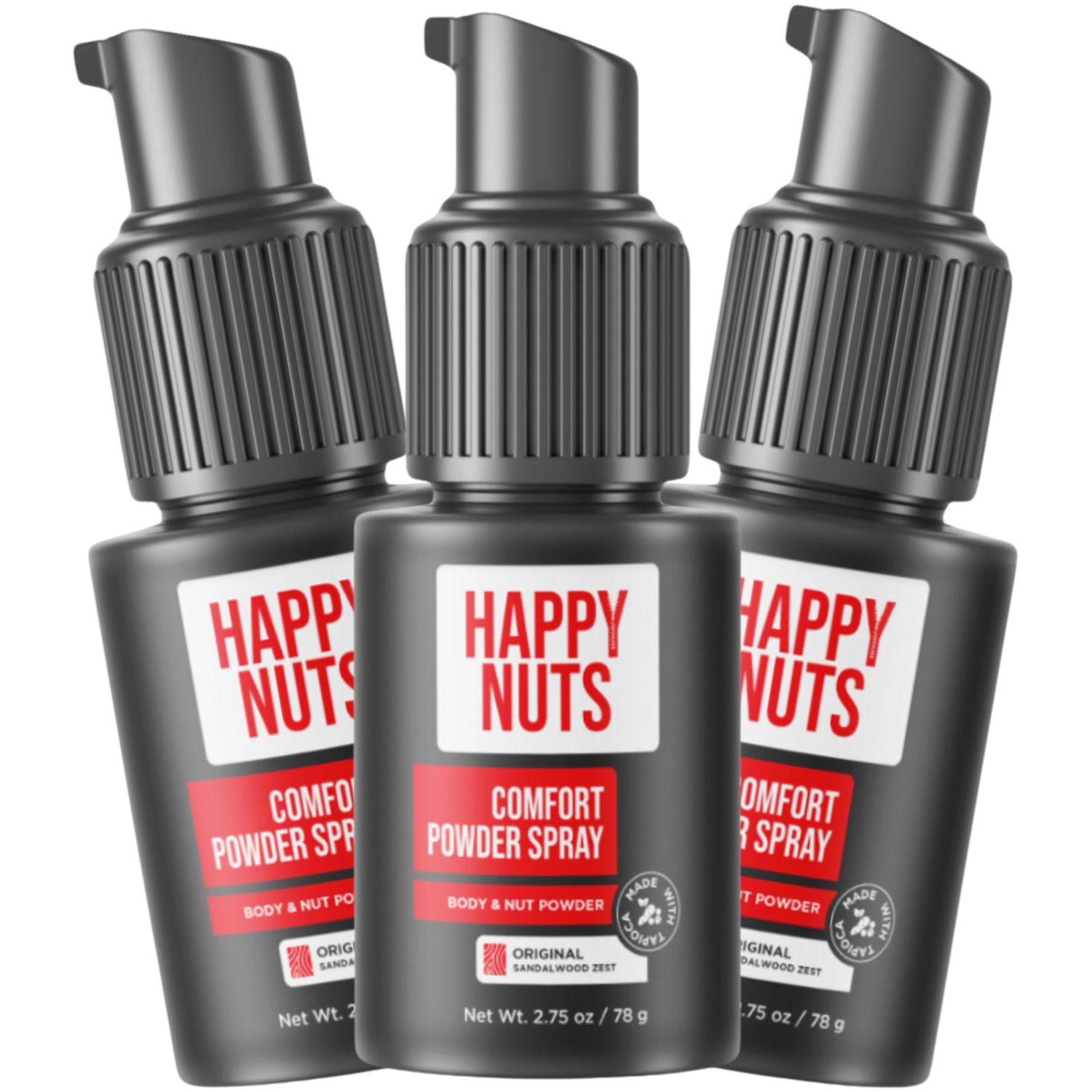 Happy Nuts Comfort Powder Spray: Anti Chafing &amp; Mens Deodorant, Aluminum-Free, Sweat and Odor Control for Jock Itch, Groin and Men&#39;s Private Parts 2.75 Ounce Pack of 3, Original
