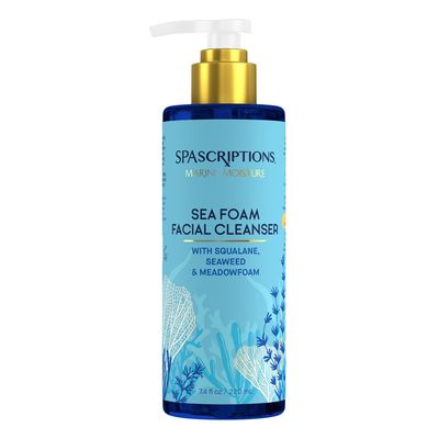 SpaScriptions Marine Moisture Sea Foam Facial Cleanser, Hydrating Foaming Face Cleanser, Purifying Daily Face Wash, Moisturizing, with Squalene, Seaweed &amp; Meadowfoam, 7.4 oz