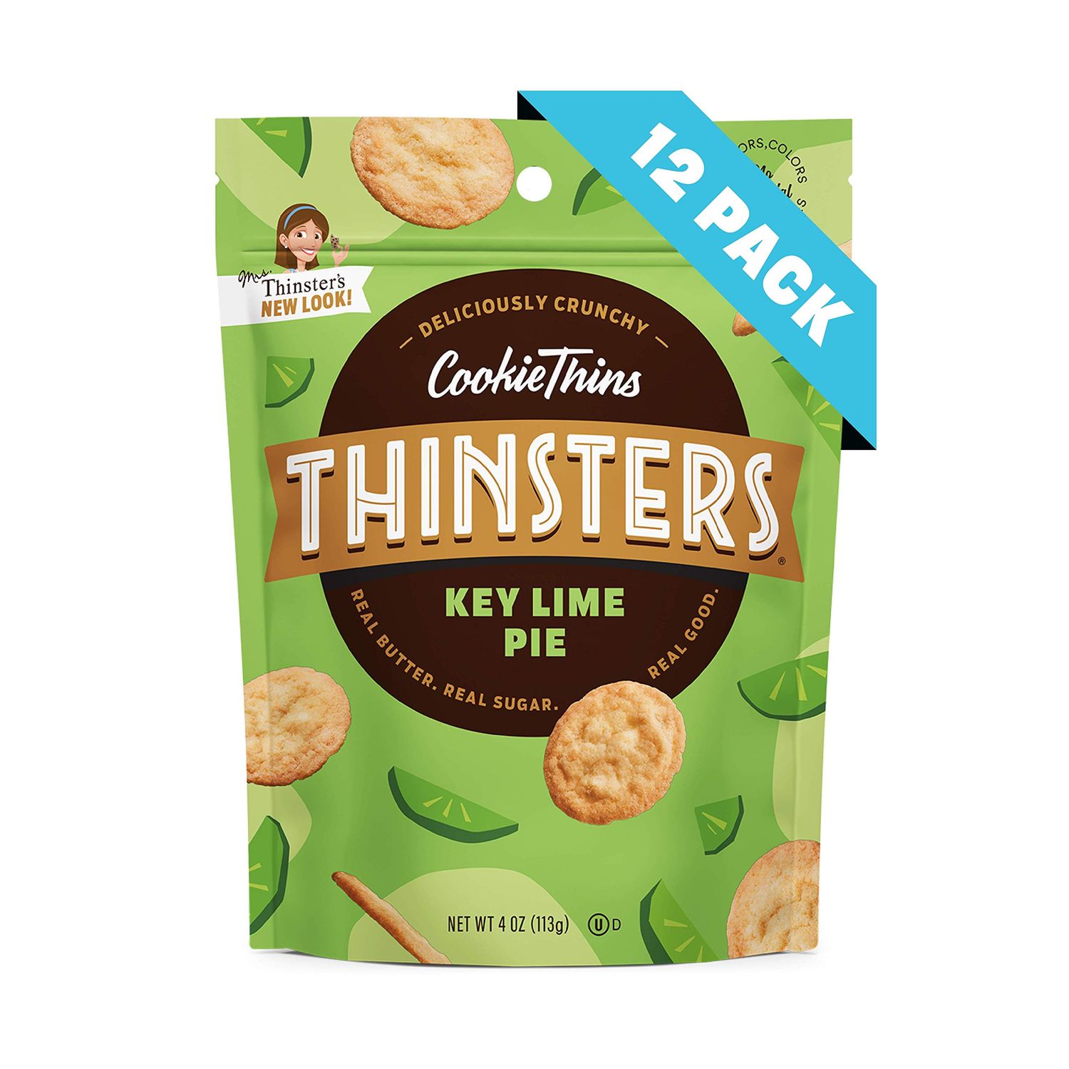 Thinsters Cookie Thins, Key Lime Pie, No Artificial Colors, Flavors or Preservatives, Kosher, Non-GMO, 4 Ounce Pack of 12