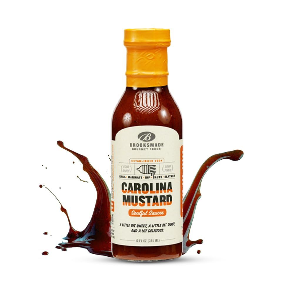 Brooksmade Gourmet Foods Soulful Sauces, Carolina Mustard BBQ Sauce &amp; Marinade, Gluten Free, No High Fructose Corn Syrup 12 oz. Perfect for meat, sandwiches burgers, fries and plant based proteins